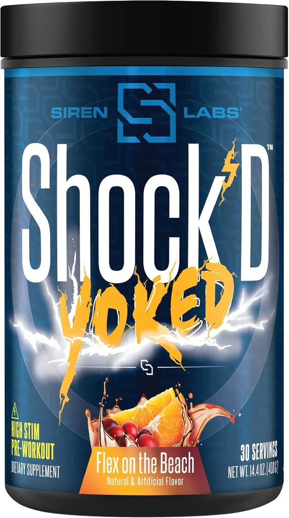Shock’D Yoked High Stim Pre-Workout – Καφεΐνη, Ταυρίνη, Κιτρουλίνη Malate, Αγκματίνη, Betaine Anhydrous–Υψηλή Ενέργεια & Ισχυρές Μυϊκές Αντλίες-Nitric Oxide–Flex on The Beach (30 Services)