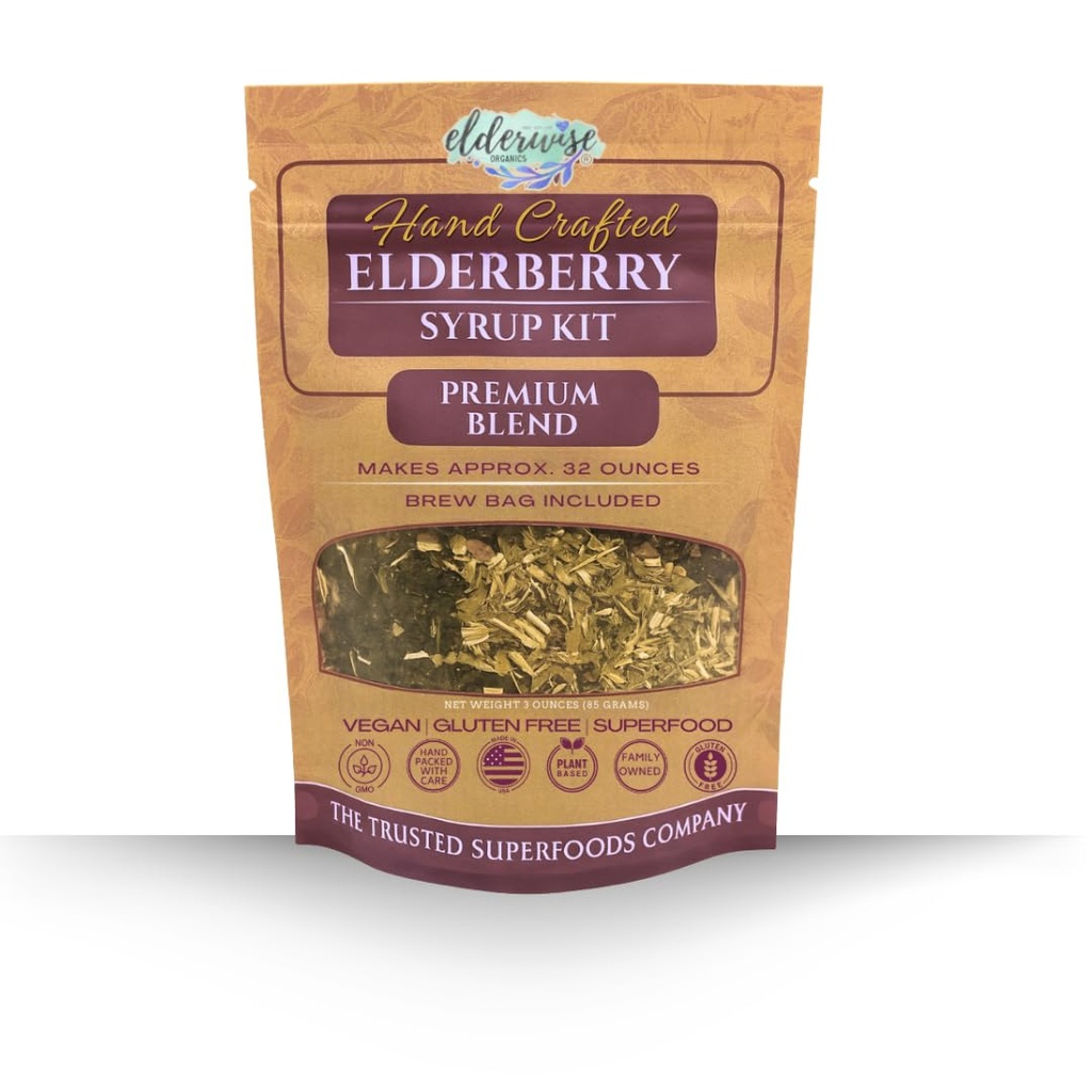 Βιολογικό Κιτ Σιρόπι Elderwise Elderberry - Εύκολο στη χρήση, DIY Σιρόπι Elderberry που κάνει σετ με learderberries, Rosehips, Ginger, Echinacea, κανέλα, και γαρίφαλα, Κάνει 32oz του σιρόπι, Brewing Τσάντα περιλαμβάνονται