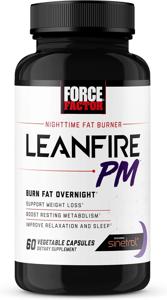 Force Factor LeanFire PM Χάπια απώλειας βάρους για γυναίκες & άνδρες, Fat Burner & Overnight Χάπια απώλειας βάρους για να κάψει το λίπος, ενίσχυση του μεταβολισμού, βελτίωση του ύπνου, ισχυρή φόρμουλα για απίστευτα αποτελέσματα, 60 κάψουλες