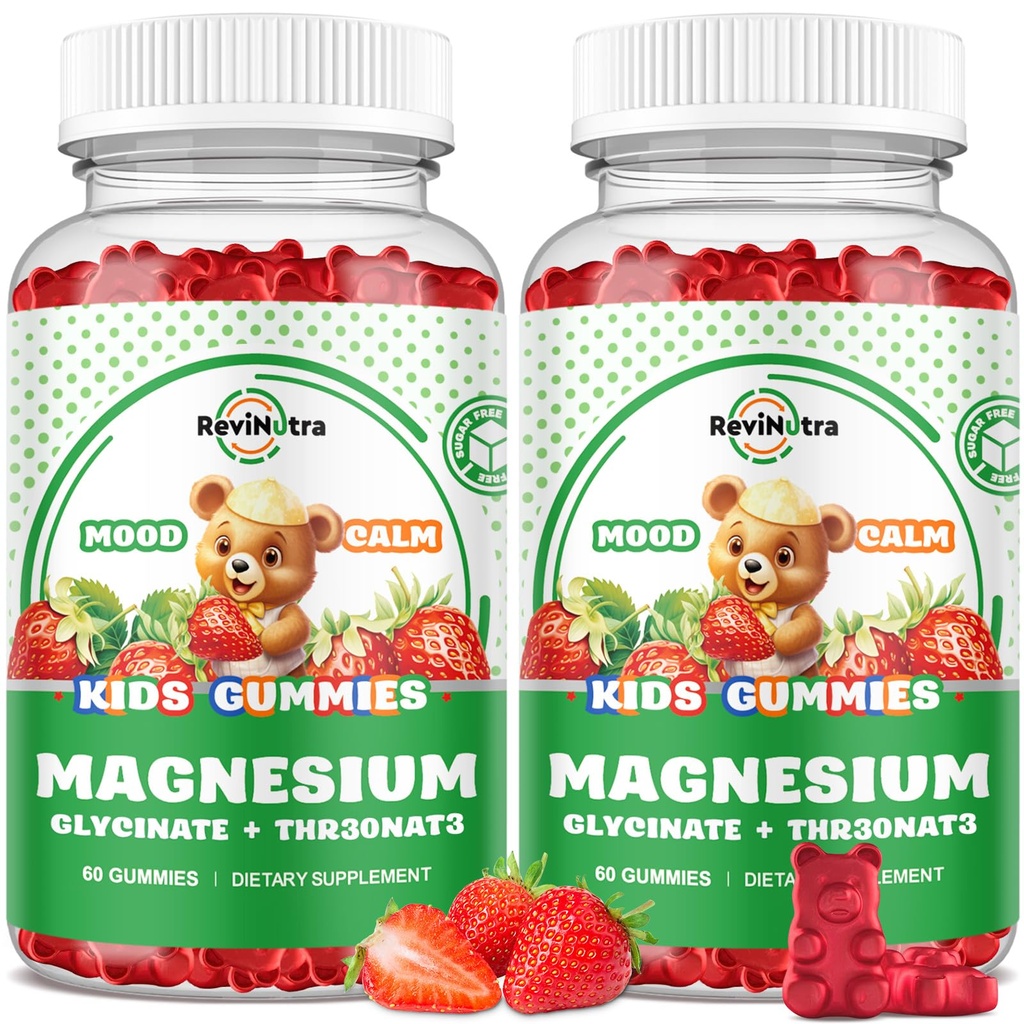 Μαγνήσιο Σύμπλεγμα Gummies-Ηρεμία μασώμενα Gummies για παιδιά & ενήλικες- Μαγνήσιο Γλυκινικό συμπλήρωμα-w/Omega-3, Βιταμίνη B6, D3- Υποστήριξη ήρεμο στρες ανακούφιση, οστά, Mood, 2 συσκευασία