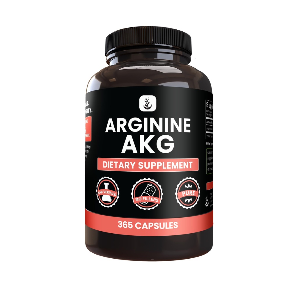 PURE ORIGINAL INGREDIENTS Arginine AAKG (365 Capsules) No Magnesium Or Rice Fillers, Always Pure, Lab Verified