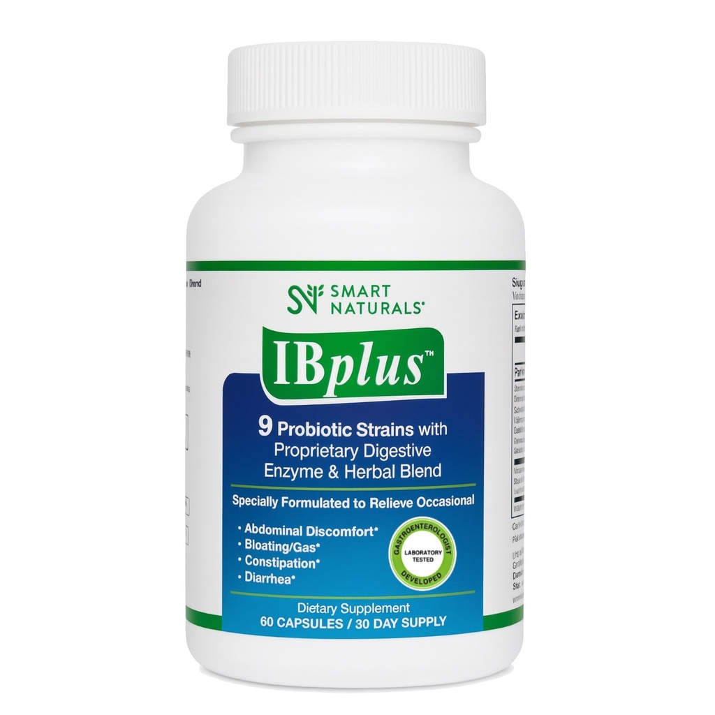 IBplus® Probiotic, Digestive Enzyme & Herbal Blend, Βελτιωμένη Φόρμουλα-60 Κάψουλες!! για Ευερέθιστο Bowel - Κοιλιακό Πόνος, Δυσκοιλιότητα, Διάρροια, Αέριο/Αίμα – Πρωτεύουσα Φόρμουλα από Smart NaturalsTM