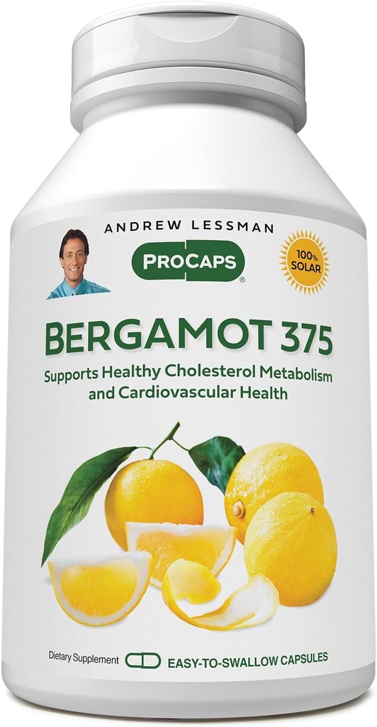 ANDREW LESSMAN Bergamot 375mg - 60 Capsules - High Potency, Standardized Extract. No Additives. Small Easy to Swallow Capsules