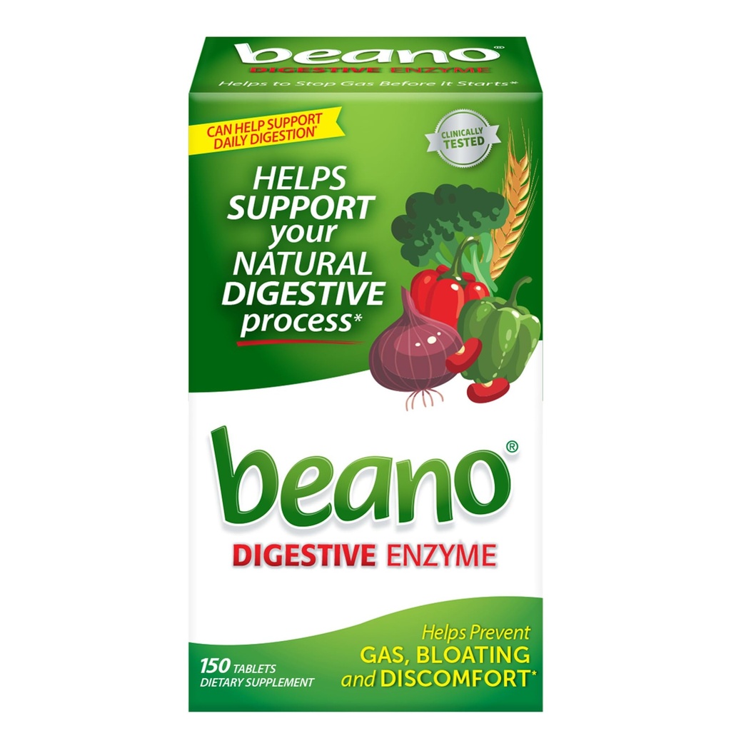 Beano Digestive Ένζυμο, Προληπτικό Αέριο Ανακούφιση για Ενήλικες, Βοηθά στην πρόληψη του αερίου και του Bloating, 150 δισκία