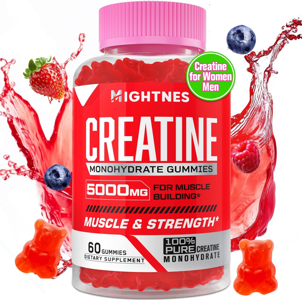 Creatine Monohydrate Gummies for Men & Women - Createine Pre-Workout Gummies with Taurine & Vitamin B6 B12 for Maximum Strength, Myrus, Energy, Endurance & Focus, Organic, Vegan-60 Count