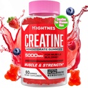 Creatine Monohydrate Gummies for Men & Women - Creatine Pre-Workout Gummies with Taurine & Vitamin B6 B12 for Maximum Strength, Muscle, Energy, Endurance & Focus, Organic, Vegan-60 Count