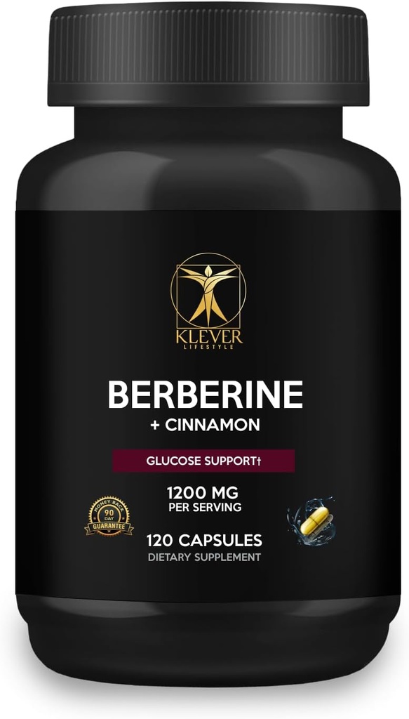 Klever Lifestyle | Berberine Supplement | Natural Compound, Immune Support, Gluten Free, Vegan | 120 Capsules | 1200mg per Serving