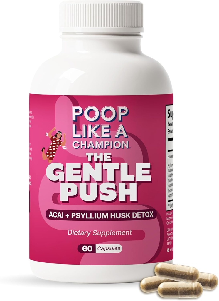 Poop Like a Champion Constipation Relief Capses - Acai, Psyllium Husk, Ginger Root, Chlorella, Prebiotic Blend, 60 κάψουλες, υποστηρίζει το κίνημα Bowel, προωθεί συμπλήρωμα υγείας Gut
