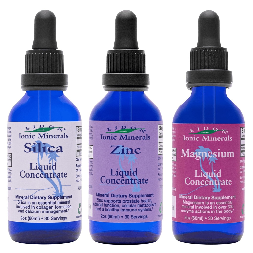 Eidon Ionic Minerals Liquid Silica, Zinc, & Magnesium Drops Variety Pack - Silica, Zinc, & Magnesium Συμπληρώματα, All-Natural Trace Minerals, Δεν Συντηρητικά ή Πρόσθετα - 2 oz, Συσκευασία των 3