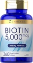 Carlyle Biotin 5000mcg | 360 Vegetarian Tablets | Beauty Formula Supplement | Non-GMO, Gluten Free