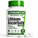 Low Dose Lithium Supplement 1mg – Non-Drowsy Calm & Focus – Fast-Dissolve Lithium Ascorbate Tablets with Vitamin C – Compare to Lithium Orotate 1mg – 60 Count