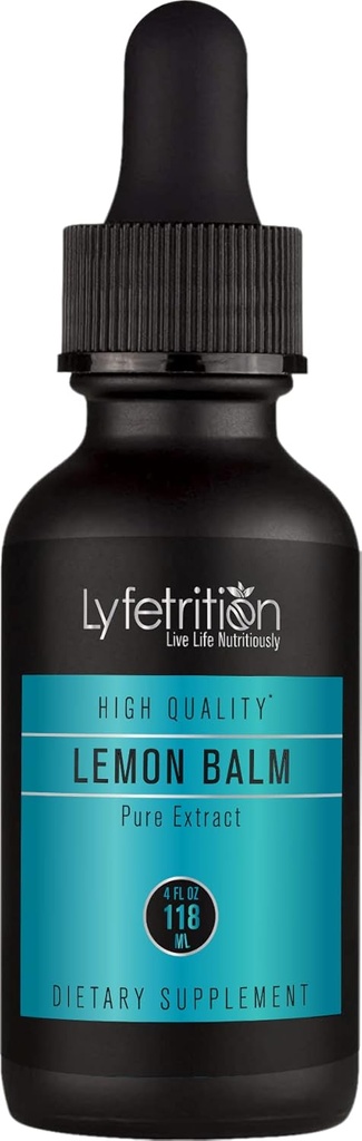 Lyfetrition Organic Lemon Balm 540 mg, 4 Oz Liquid, 220 Servings, Made in USA, Quick Absorption, Quality Potent Ingredients, Third-Party Tested, Non-GMO, GMP Certified, Cruelty-Free Products