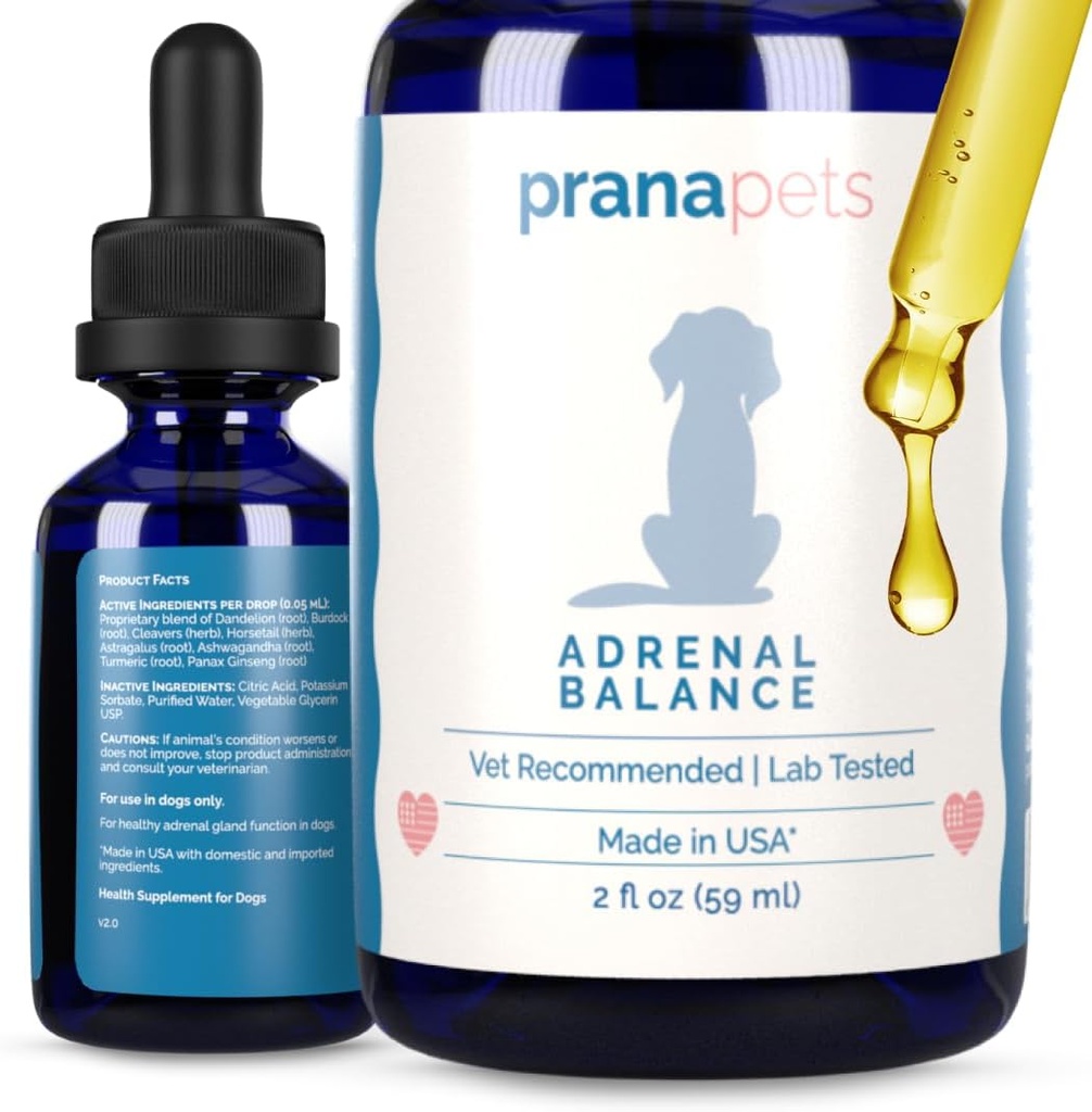 PranaPets Adrenal Balance for Dogs with Cushing’s | Naturally Relieves Symptoms of Cushing's in Dogs | Herbal Formula for Dogs with Cushing’s