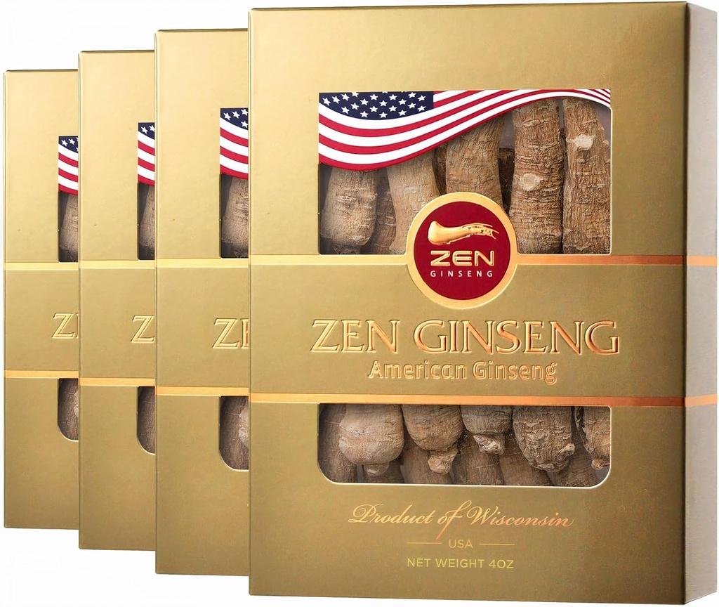 4 Κουτιά American Ginseng Root — Super Long Jumbo Wisconsin Ginseng (4oz/Box) Απόδοση & Ψυχική Υγεία για Άνδρες & Γυναίκες