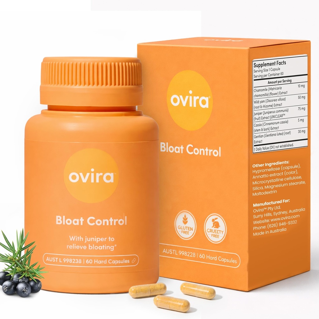 Ovira Bloat Control Supplement with JUNICLEAR - 60 κάψουλες για αέριο και Bloating Relief 
