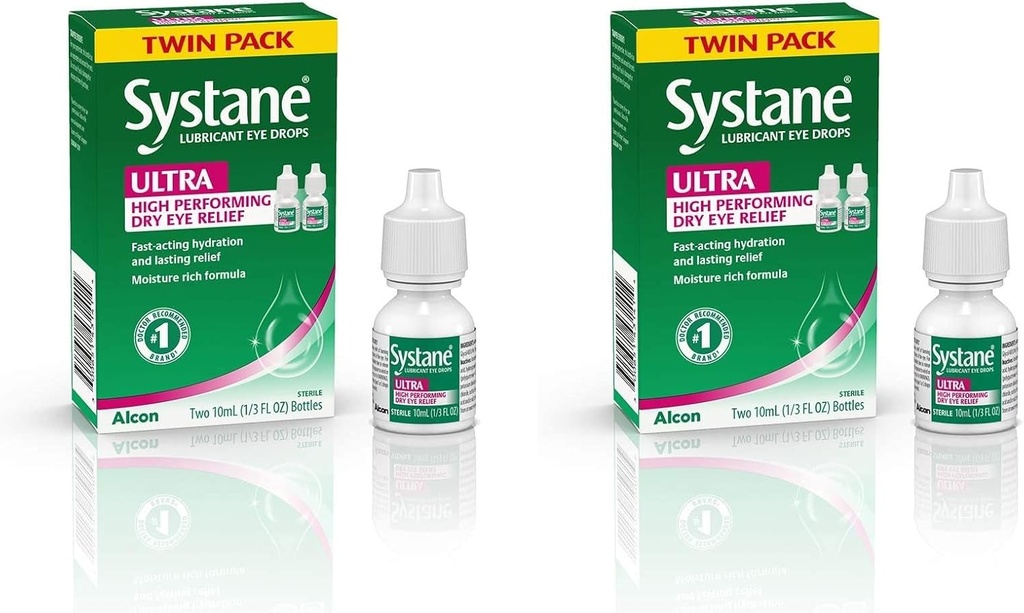 Systane Ultra Λιπαντικές σταγόνες ματιών, Τεχνητά δάκρυα για ξηρό μάτι, Twin Pack, 10 mL κάθε (πακέτο του 2)