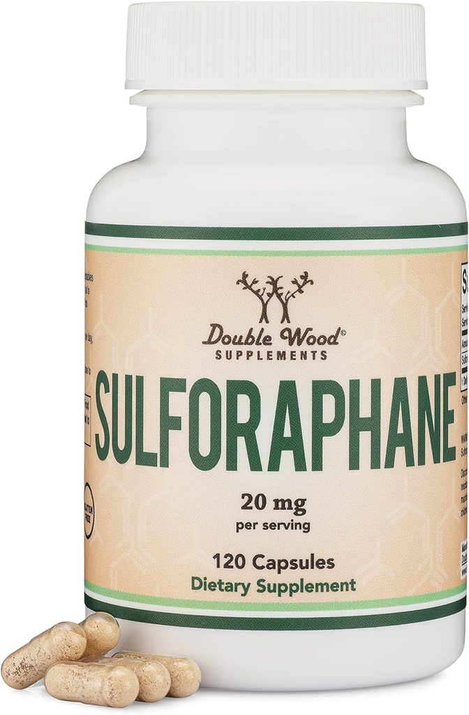 Sulforafane Supplement - 20mg Sulforafane per Serving (120 Κάψουλες) Έντονο εκχύλισμα μπρόκολου για υγιή γήρανση (Derived from Broccoli Spruts, Vegan Safe) by Double Wood