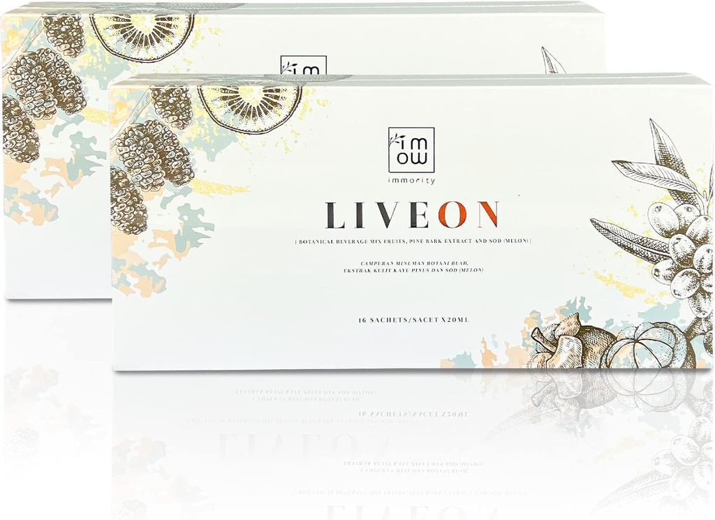 2 Κουτιά Αθάνατο Liveon 100% Φυσικό Εκχύλισμα Φλοιού Πεύκου Beverage Mix Φρούτα [16 Σακάκια x 20ml] – 4X Ισχυρό Αντιοξειδωτικό Αντίστροφο Σημάδι Γήρανσης, Αντιρυτιδικό & Πρόστιμο Γραμμές για την Υποστήριξη Νεανικού Δέρματος