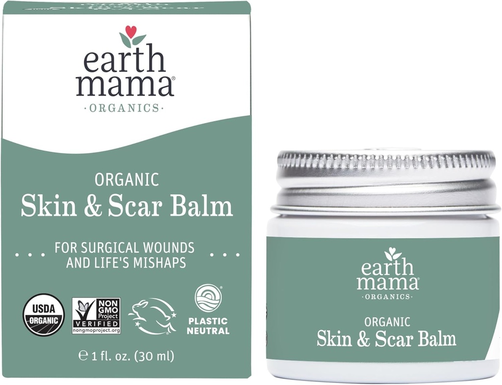 Earth Mama Organic Skin & Scar Balm |C-Section Recovery Skin Care, Pregnancy Stretch Mark Scar Cream with Organic Jojoba Oil, Tamanu Oil & Gotu Kola