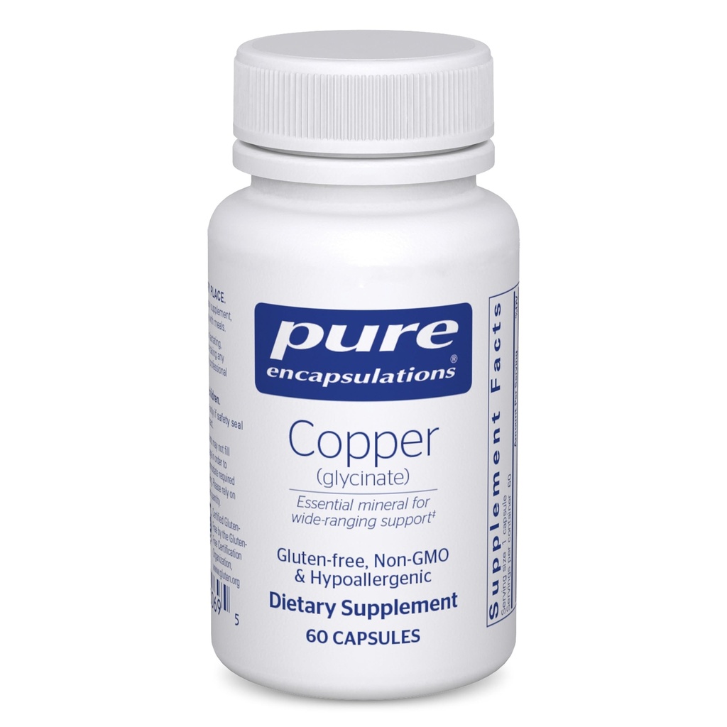 Pure Encapsulations Copper Glycinate 60's - 2 mg Copper Supplement, Supports Red Blood Cell Formation* - Aids Energy Metabolism - Non-GMO & Vegan - 60 Capsules
