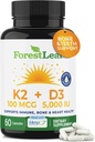 ForestLeaf Vitamin D3 + K2 (MK7) Συμπλήρωμα - MenaQ7 - Ασβέστιο και Βιταμίνη D3 5000 IU Μέγιστη Απορρόφηση - Δόντια και Οστική Δύναμη, Υγεία της Καρδιάς, Υποστήριξη ανοσοποιητικού συστήματος - Κάψουλες 60 Veggie