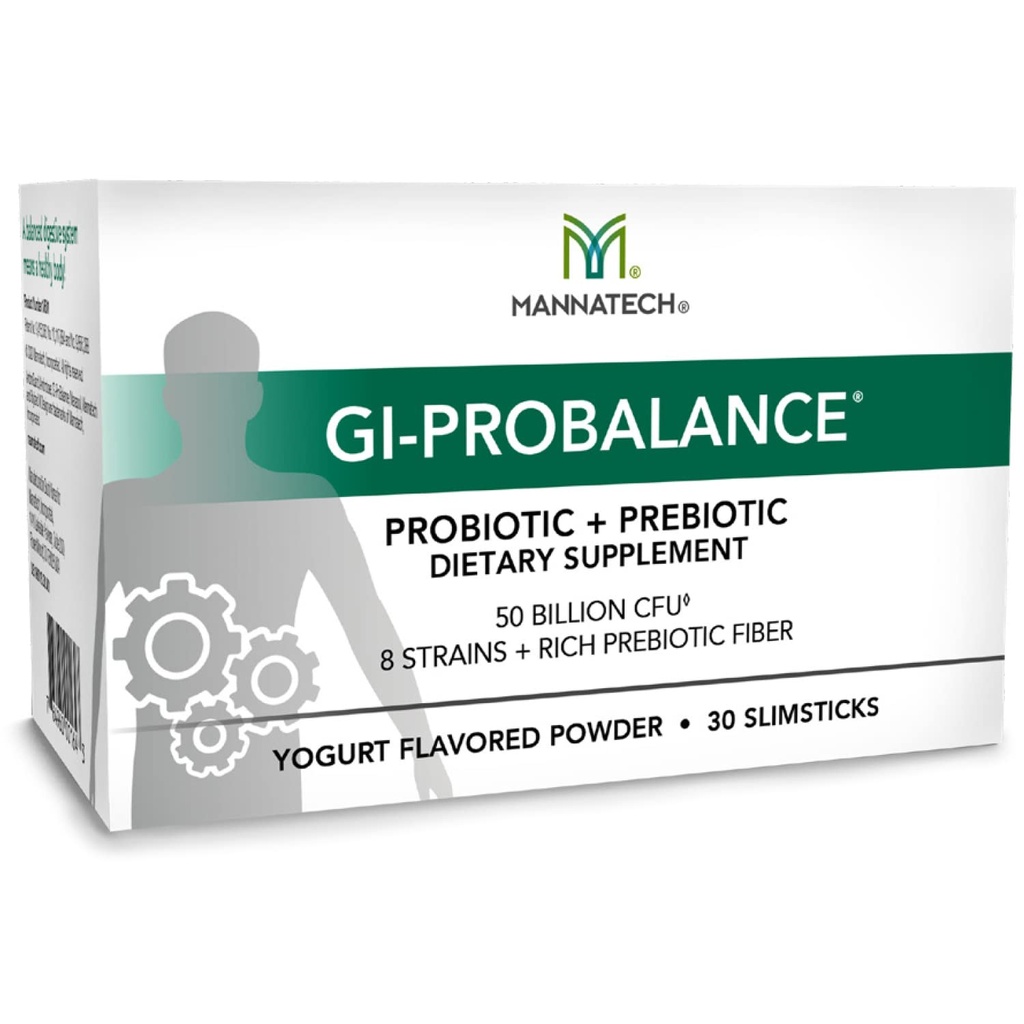 Mannatech Prebiotics and Probiotics, 30 Slimsticks, Yogurt Flavor, GI-ProBalance w/MannaBiotic Blend, Pre και Probiotics Powder for Gut Health, w/ 8 Strains, Rich Prebiotic Fiber & 50 Billion CFU