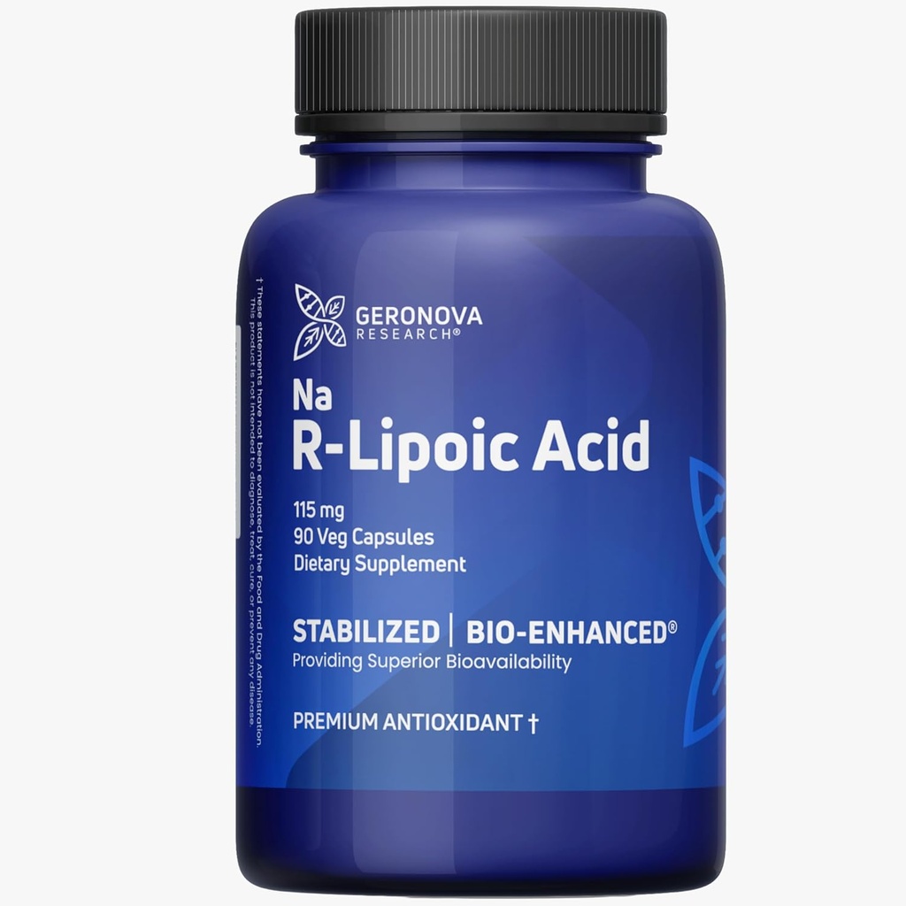 Geronova Research Bio-Enhanced R-Lipoic Acid, 115 mg Κάψουλες - 3 Μήνες Προμήθεια - Σταθεροποιημένο R Alpha Lipoic Acid με Ενισχυμένη Απορρόφηση - R Lipoic Acid Supplement - 90 Count