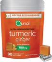Qunol Turmeric και Ginger μαλακά μάσημα, 750mg συμπλήρωμα κουρκουμά, Ultra Υψηλή απορρόφηση για την υποστήριξη της κοινής υγείας, 90 Count