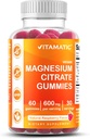 Vitamatic Magnesium Gummies 600mg ανά υπηρεσία – 60 Vegan Count for Relaxation, Muscle, Bone, and Energy Support
