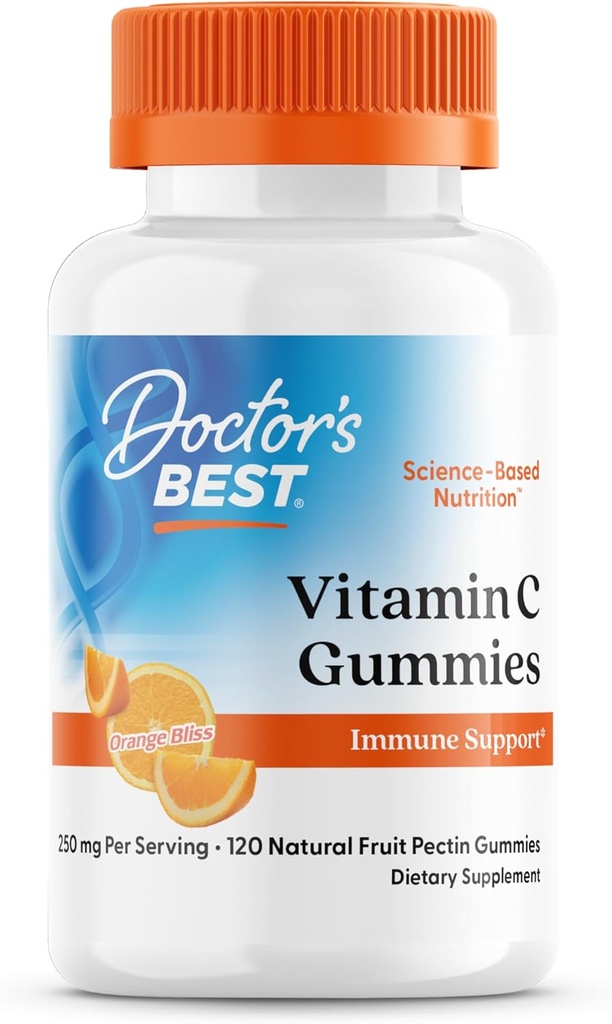 Doctor's Best, Βιταμίνη C Gummies 250mg ανά Σερβίρισμα Μεγάλη Γευσιγνωσία Ανοσοποιητικός εγκέφαλος Eyes Καρδιακή Κυκλοφορία Αντιοξειδωτική Υποστήριξη Φυσική Πεκτίνη Vegan Gluten Free CT, Φρούτα, 120 Count