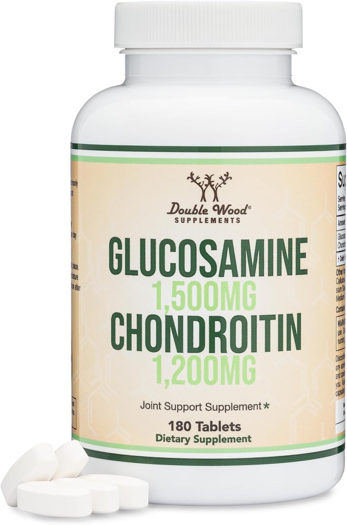 Glucosamine Chondroitin Triple Strength (1.500mg Glucosamine Sulfate, 1.200mg Chondroitin) 180 Tablets, Δίμηνη προσφορά (Συμπλήρωμα κοινής υποστήριξης) Χωρίς γλουτένη, Μη ΓΤΟ από Διπλό Ξύλο