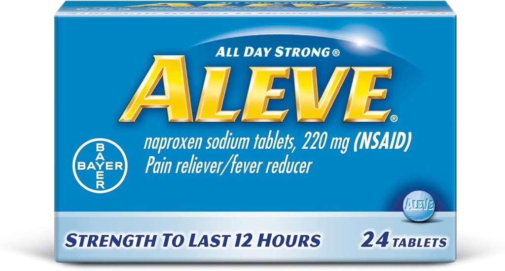 Δισκία Aleve με Νάτριο Naproxen, 220mg (NSAID) Πόνο Reliever/Fever Reducer, 24 Count, Blue
