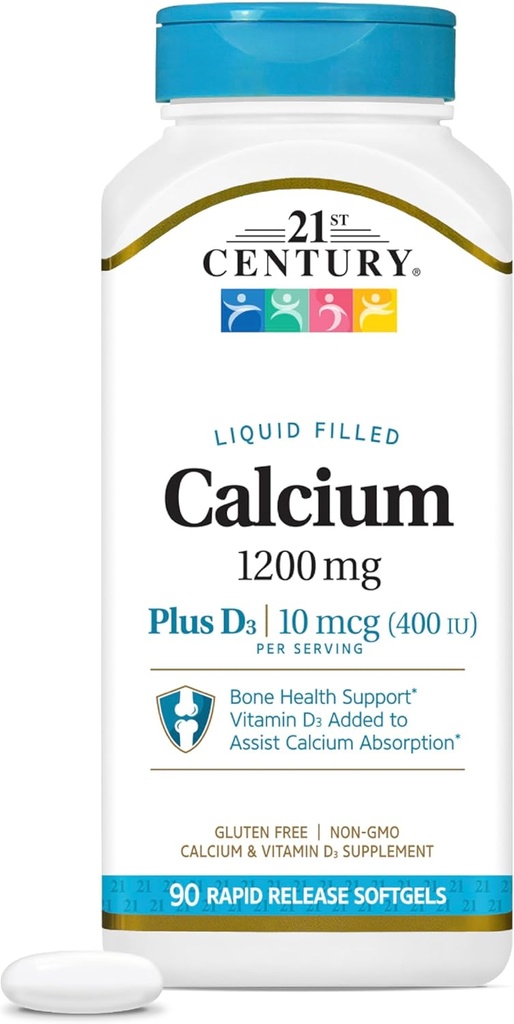 21ος αιώνας Calcium Plus D3 Liquid Filled Softgel, 1200 mg, 90 Count