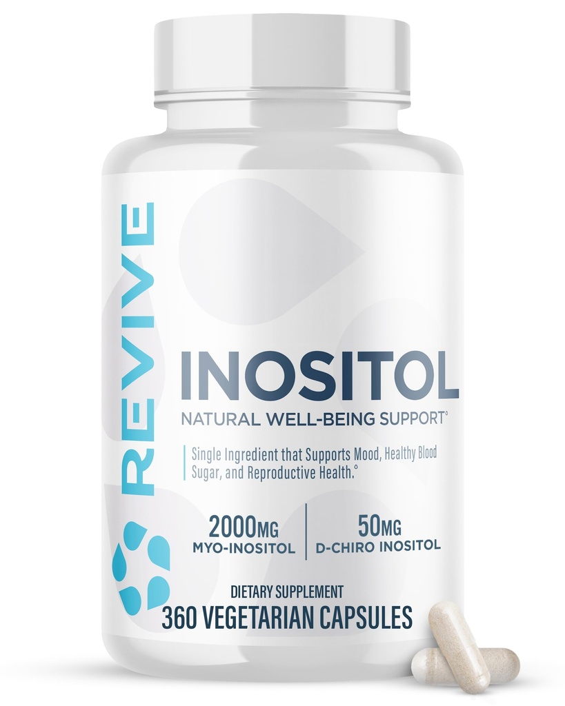 Revive MD Inositol συμπλήρωμα για άνδρες & γυναίκες - Υποστήριξη Mood, Ορμονική Ισορροπία, Υγιεινή Ζάχαρη αίματος & Αναπαραγωγική Υγεία - Vegan-Friendly, Gluten-Free - 360 κάψουλες χορτοφάγων - 180 Υπηρεσίες