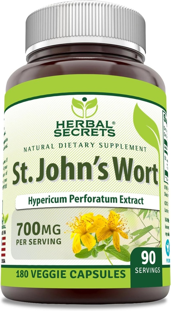 Herbal Secrets St. John's Wort 700 Mg | Vegetarian Capsules Supplement | Non-GMO | Gluten-Free | Made in USA (1 Pack | 180 Count)