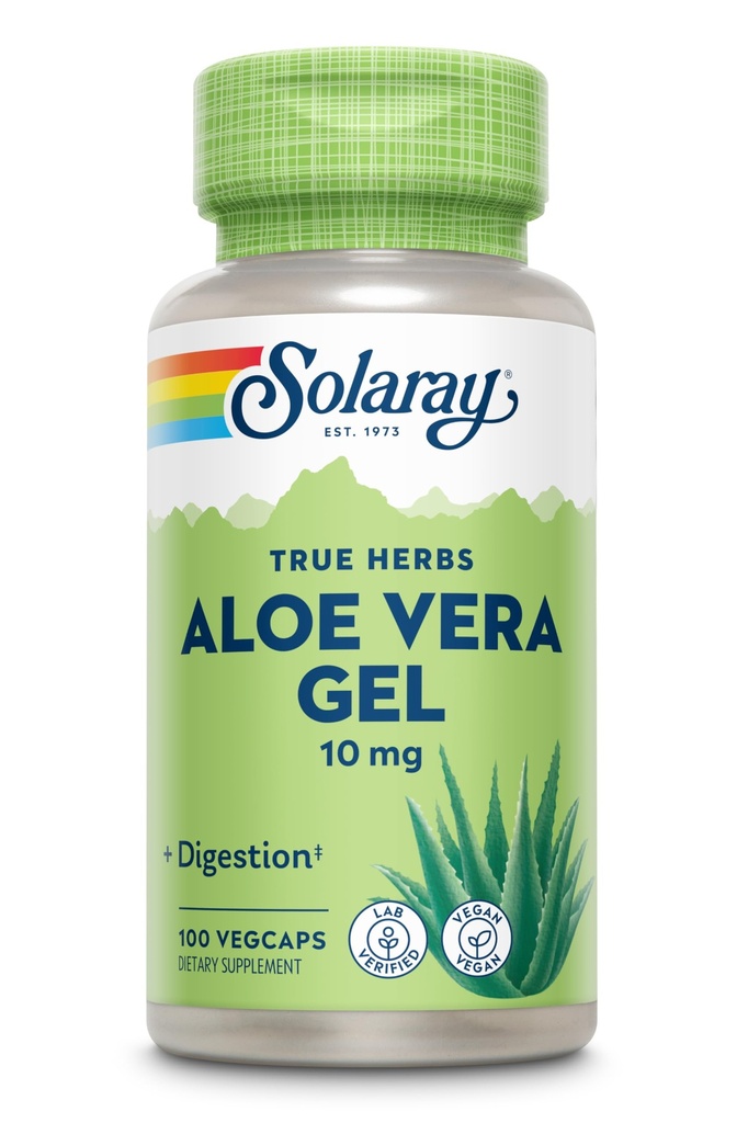 SOLARAY Aloe Vera Gel Συμπυκνωμένο 200X - Ισοδύναμο με 2000mg Fresh Gel, κάψουλες Aloe Vera με Ginger, μέντα και μαϊντανό, βοτανική υποστήριξη ευεξίας, Vegan, μη ΓΤΟ, 60 ημερών εγγύηση, 100 υπηρεσίες