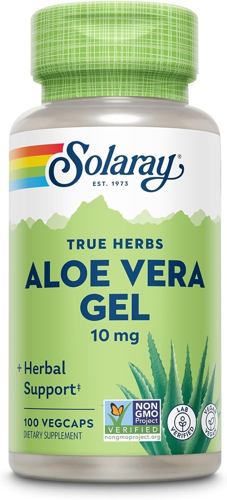 SOLARAY Aloe Vera Gel Συμπυκνωμένο 200X - Ισοδύναμο με 2000mg Fresh Gel, κάψουλες Aloe Vera με Ginger, μέντα και μαϊντανό, βοτανική υποστήριξη ευεξίας, Vegan, μη ΓΤΟ, 60 ημερών εγγύηση, 100 υπηρεσίες