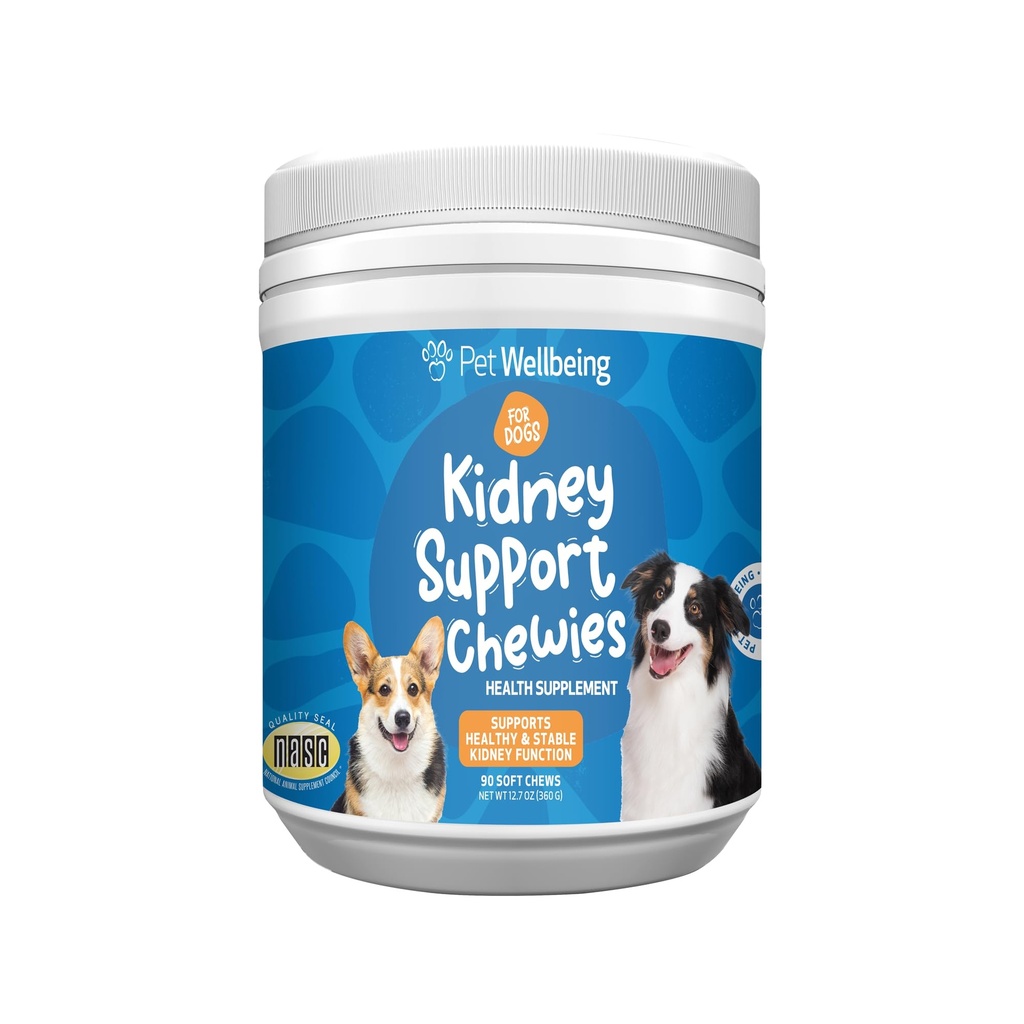 Pet Wellbeing Kidney Support Chewies for Dogs - Vet-Formulated - Υποστηρίζει υγιή και σταθερό νεφρό (Renal) λειτουργία, κανονική ισορροπία υγρών & επίπεδα ενέργειας, Rehmannia, Astragalus - 90 μαλακά μάσημα