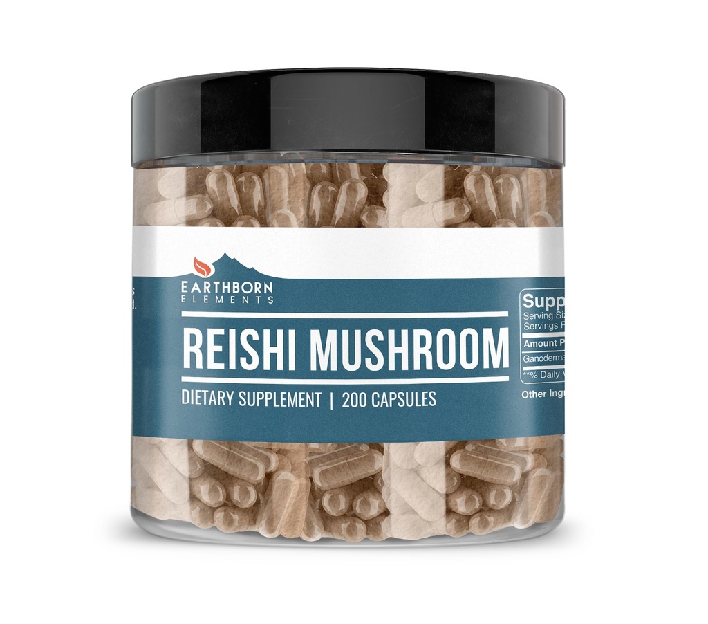 Earthborn στοιχεία Reishi Mushroom 200 κάψουλες, καθαρό & μη αραιωμένο, χωρίς πρόσθετα