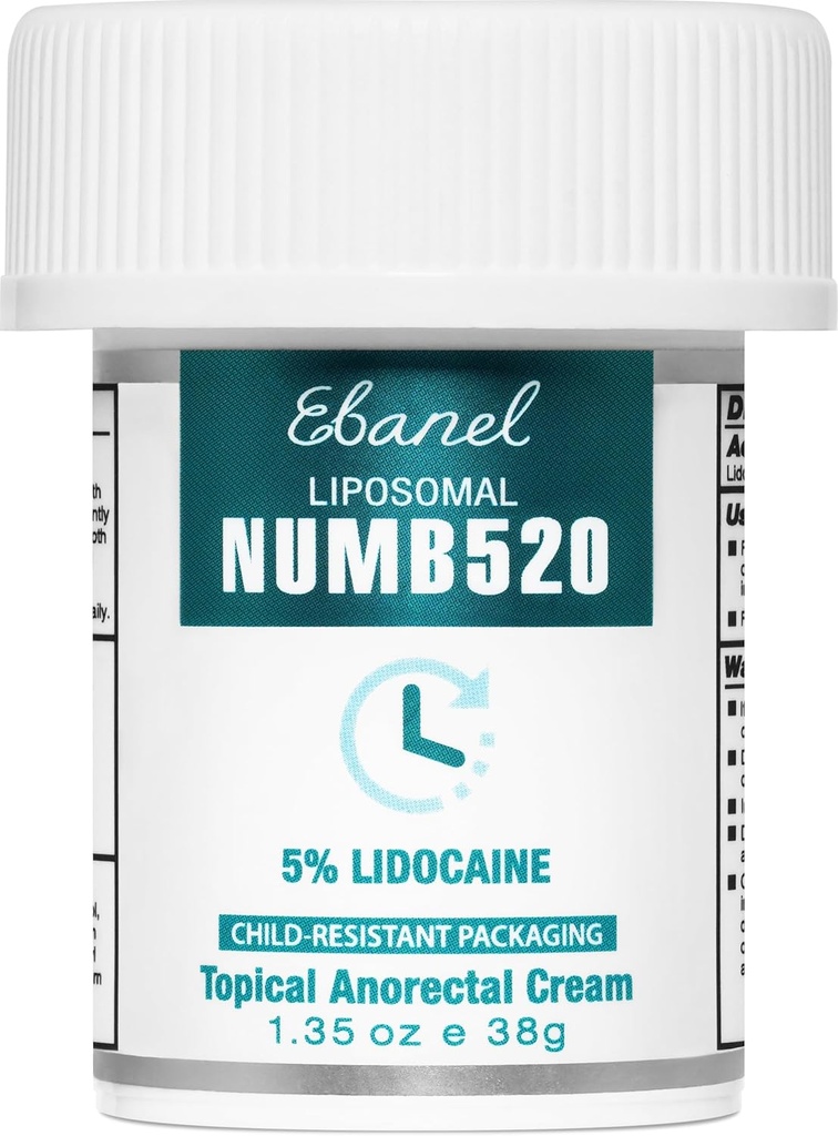 Ebanel 5% Lidocain Numbing Cream, Pain Relief Furn Itch Numb Cream, Maximum Strength Topical Anesthetic with Allantoin, Vitamin E for Local and Anorectal Uses, Hemorroid Treatment, 1.35 Oz