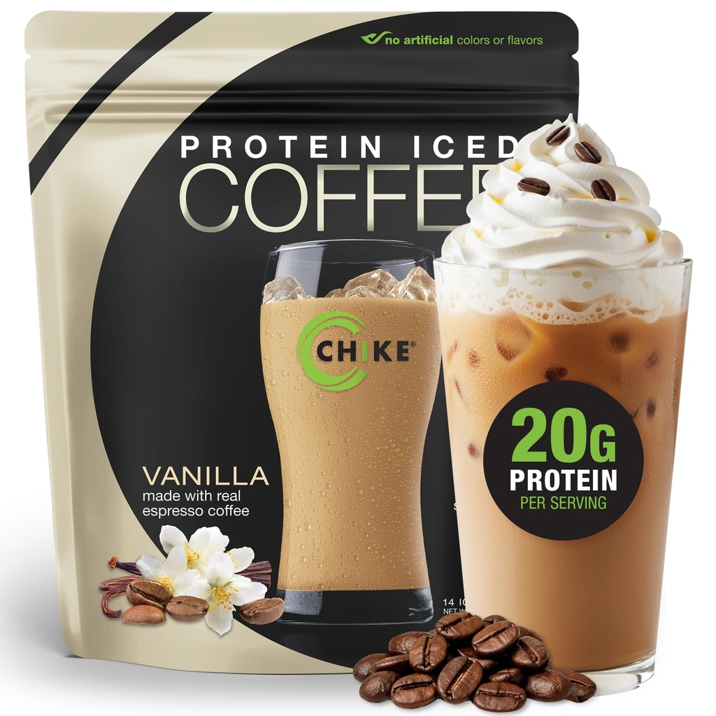 Chike Vanilla υψηλής πρωτεΐνης Iced καφέ, 20 G πρωτεΐνη, 2 σφηνάκια Espresso, 1 G ζάχαρη, Keto φιλικό και χωρίς γλουτένη, 14 εξυπηρετούν (15,8 ουγγιά)