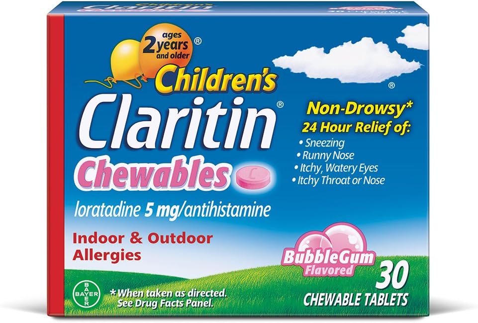 Claritin 24 ώρες Αλλεργία Μασώμενα για παιδιά, μη υπνηλία Αλλεργία Ανακούφιση, 30 κόμης