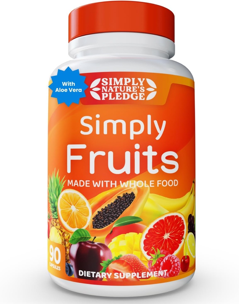 Simply Nature's Pledge - 90 Fruit Capsules - Made with Whole Food Superfoods, Packed with 25 Different Fruits - 100% Soy Free