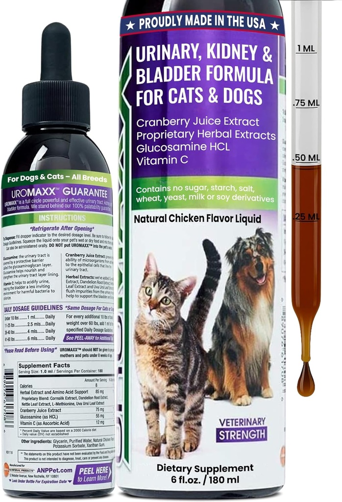 Cat & Dog Urinary Tract Treatment, Bladder & Kidney Support for Dogs and Cats, Powerful Yet Gentle Pet Care, with Liquid Cranberry & Glucosamine, Chicken Flavor, 6 oz Bottle, 1 Pack