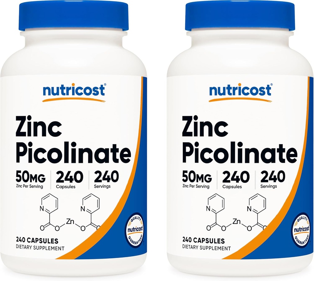 Nutricost Ψευδάργυρος Picolinate 50mg, 240 κάψουλες χορτοφάγων (2 φιάλες) - Χωρίς γλουτένη και μη ΓΤΟ