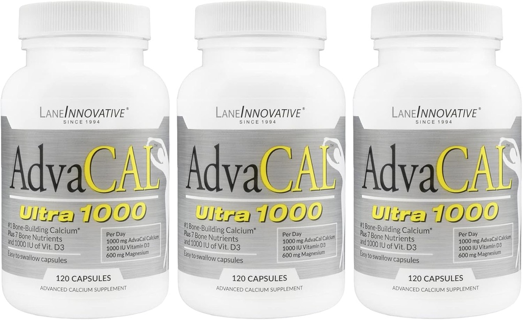 Lane Innovative - AdvaCAL Ultra 1000, Ασβέστιο κατασκευής οστών*, Συμπεριλαμβανομένης βιταμίνης D3 και μαγνησίου, Εύκολη απορρόφηση (120 σερβιέτες)