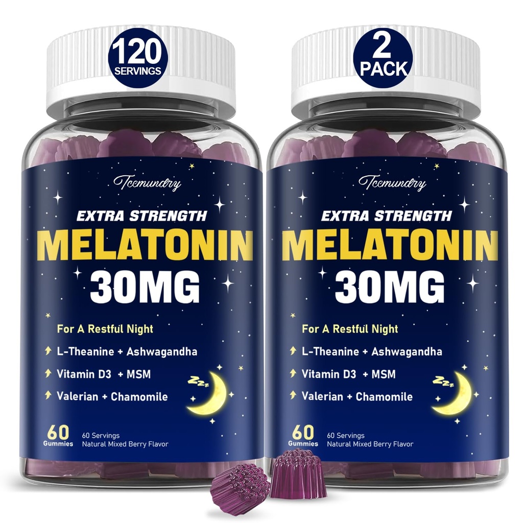 Μελατονίνη Gummies 30mg για Ενήλικες: Συμπλήρωμα μέγιστης αντοχής μελατονίνης με L-Θεανίνη, Ashwagandha, MSM, Βιταμίνη D3 & Ψευδάργυρο - Μη-Σχηματίζοντας, για τον κύκλο ανάπαυσης, Deep Zzzs, Natural Mixed Berry Γεύση