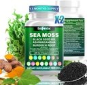 Sea Moss 7000mg - Μαύρο Έλαιο Σπόρου 2000mg - Ashwagandha 1000mg - Bladderwrack 1000mg - Κουρκουμάς 1000mg - Burdock 1000mg - Βιταμίνη C 90mg - Βιταμίνη D3 1000IU - Πολλαπλά Ορυκτά 350mg - 180 κάψουλες