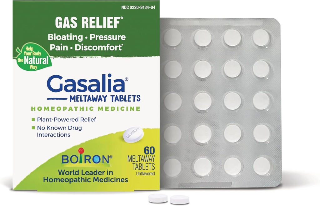 Boiron Gasalia Tablets for Relief from Gas Pressure, Abdominal Pain, Bloating, and Discomfort - 60 Count